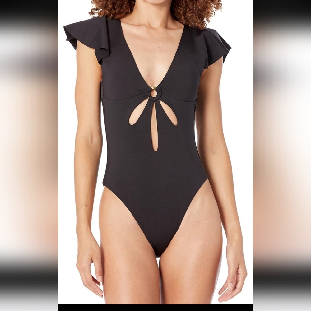NWTs Trina Turk Black Monaco Flutter One-Piece S12